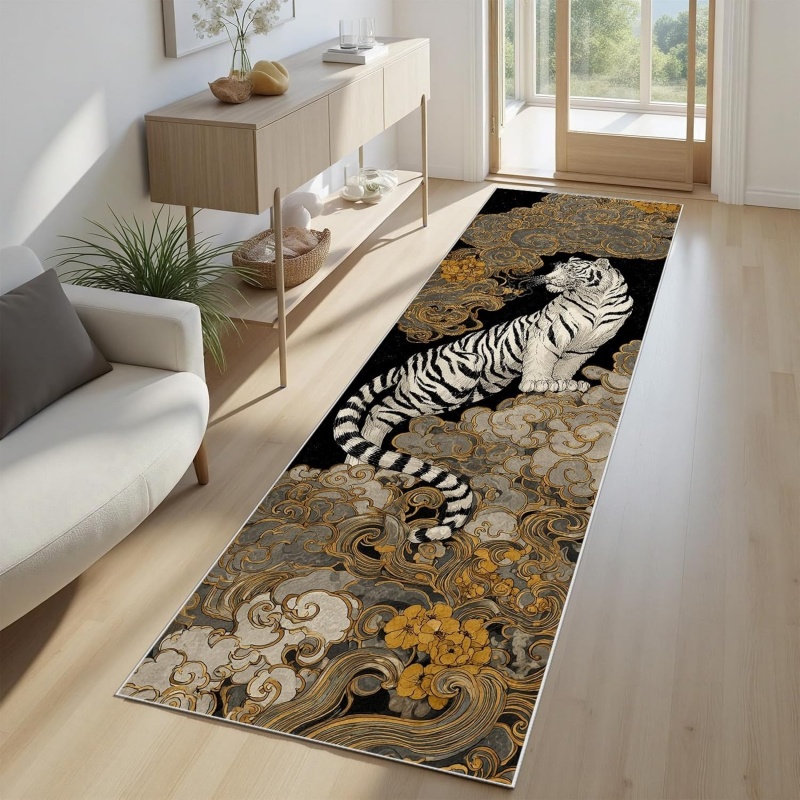 Aisle Runner White - Oriental White Tiger Runner Rug Traditional