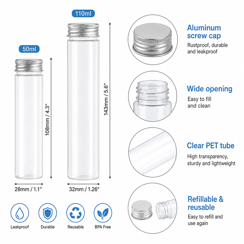 20pcs 50ml/100ml Clear Flat Tu - Wedding Decoration Supply ulasan dan harga