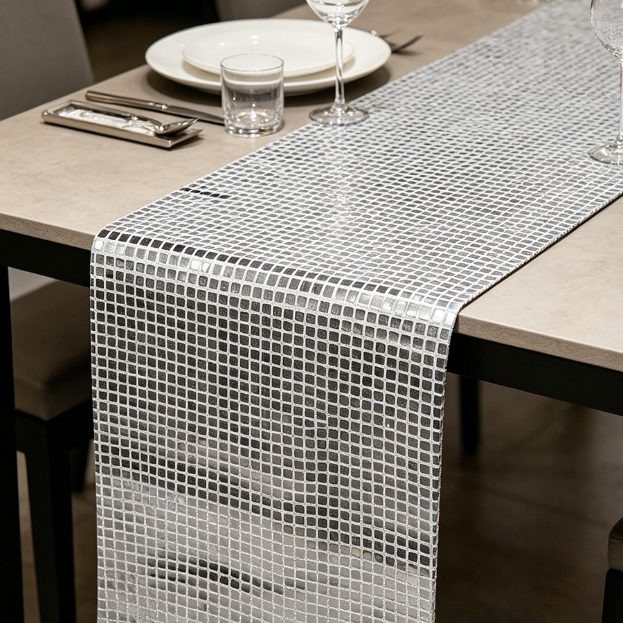 Mirror Silver Sequin Table Run - Table Runner Sequin ulasan dan harga