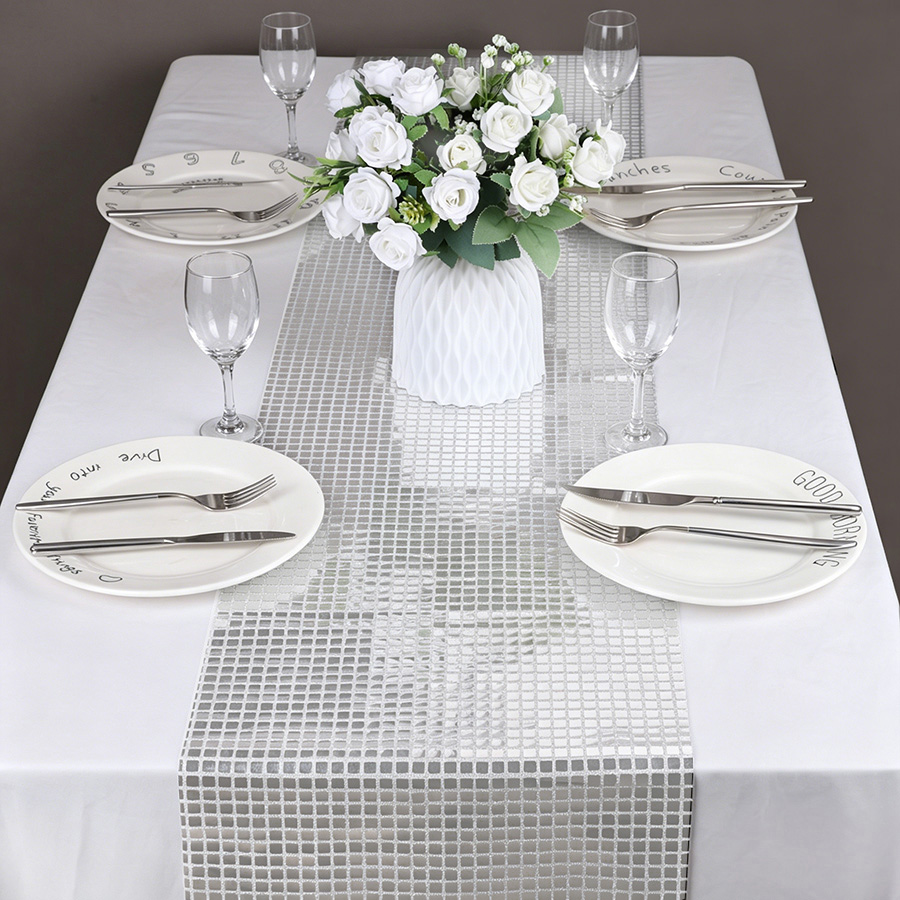 Mirror Silver Sequin Table Run - Table Runner Sequin ulasan dan harga