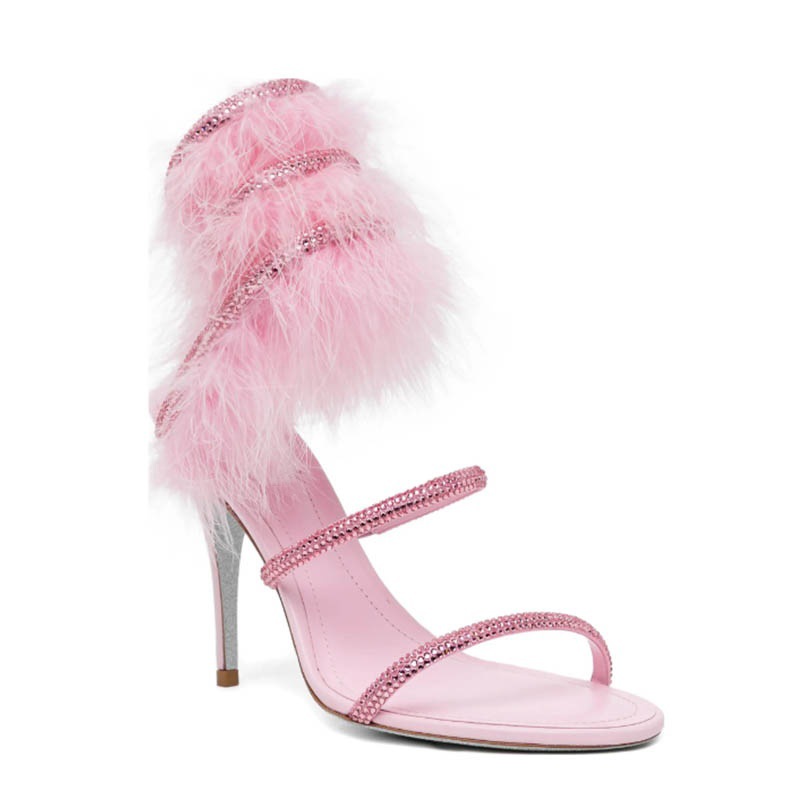 Pink fur ankle warp crystal hi - Wedding Super ulasan dan harga